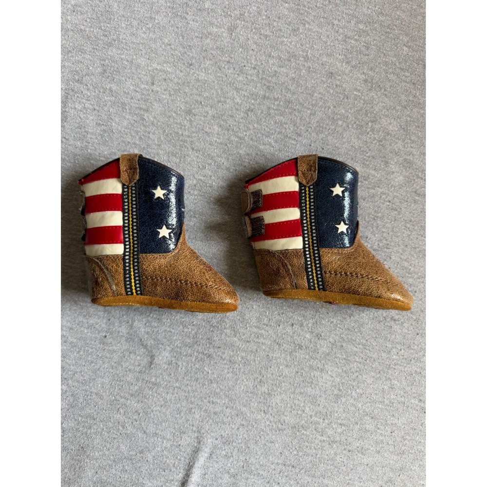 Old West Baby Cowboy Boots American Flag Patriotic Brown Red White Blue Size 2.0